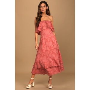 Rusty Rose Floral Strapless Midi Dress - Lulus